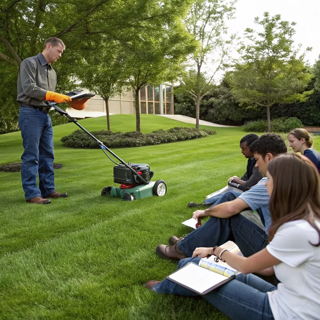 Instructor teaching a lawn care class